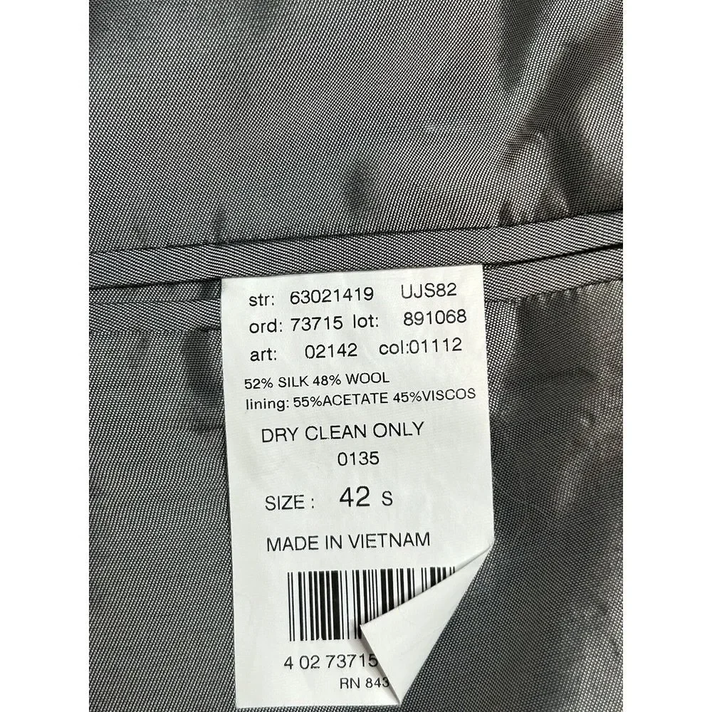 Alan Flusser Mens 42 S Blazer‎ Gray Houndstooth Silk/ Wool Blend Sport Coat